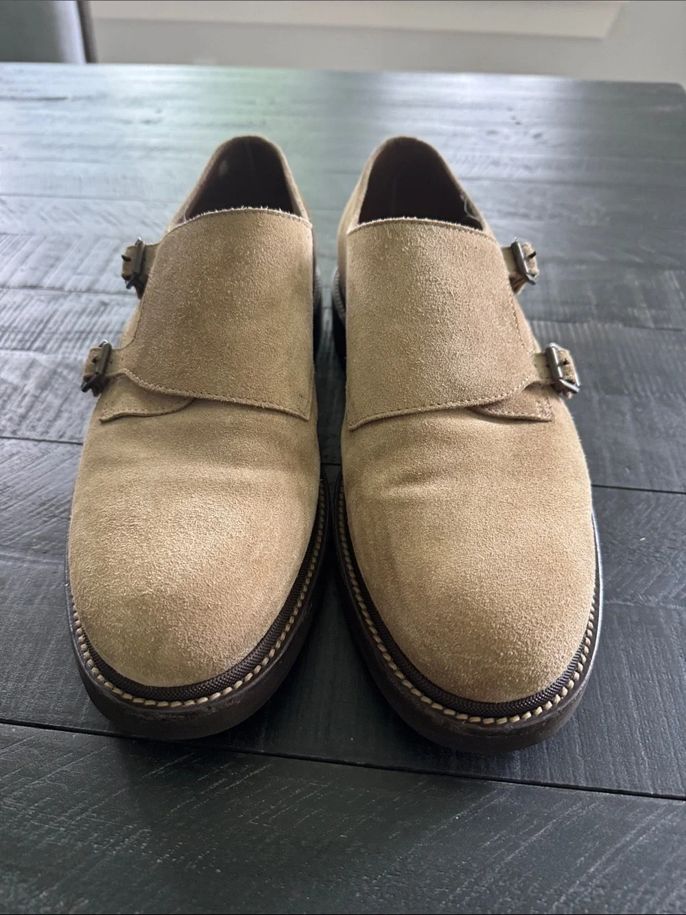 EUC Brunello Cucinelli  Double Monk Strap Suede Shoes - Beige